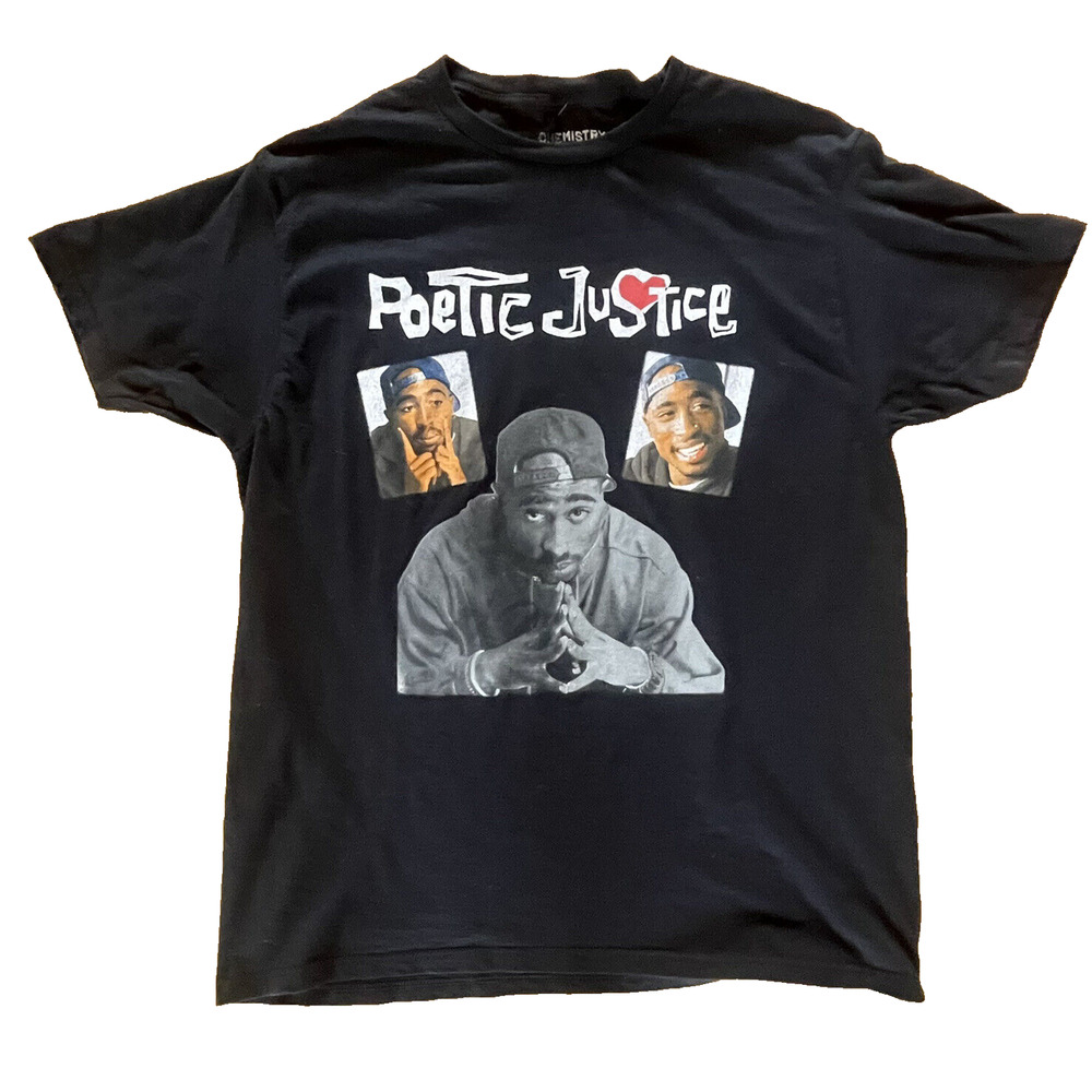 Poetic Justice Tupac T-Shirt Size Large Chemistry Black Used Hip Hop Tee